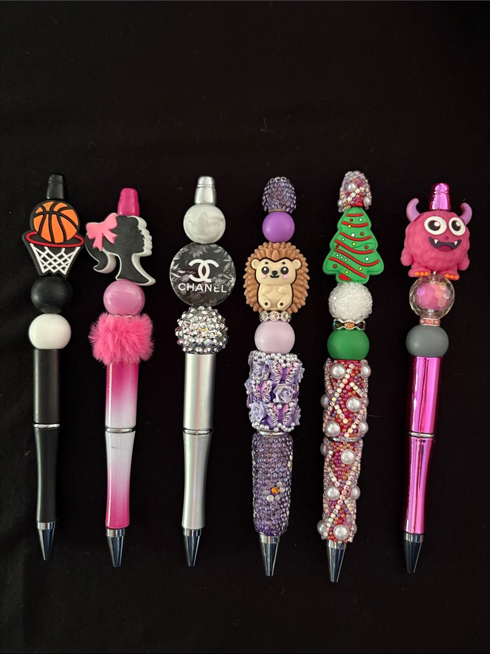 Assorted Decorative Refillable Beaded Pens Set of 6